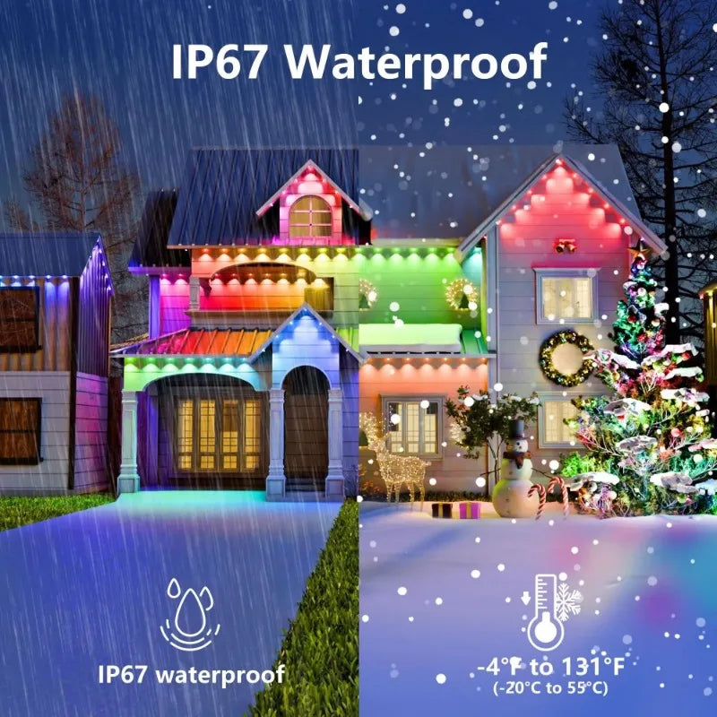 Outdoor Lights Permanent Smart RGBIC Eaves LED Lights Festival Flashing Lighting Fairy String for Christmas Holiday Decorations