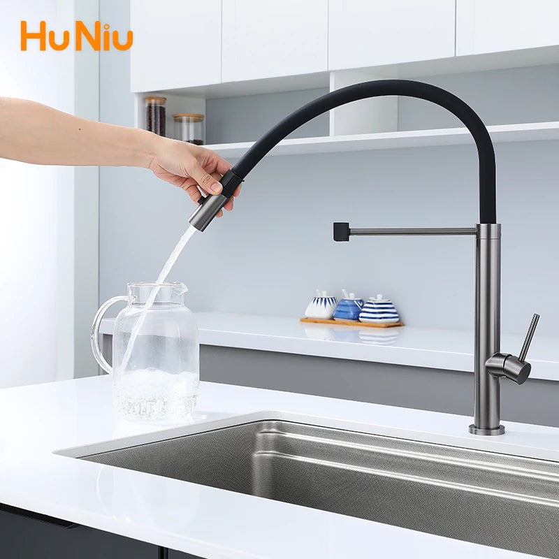 Kitchen Faucet Sink Faucets Rubber Pull Down Stream Sprayer Taps Stainless Steel 304 Rotatable Kitchen Mixer Water Tap Crane