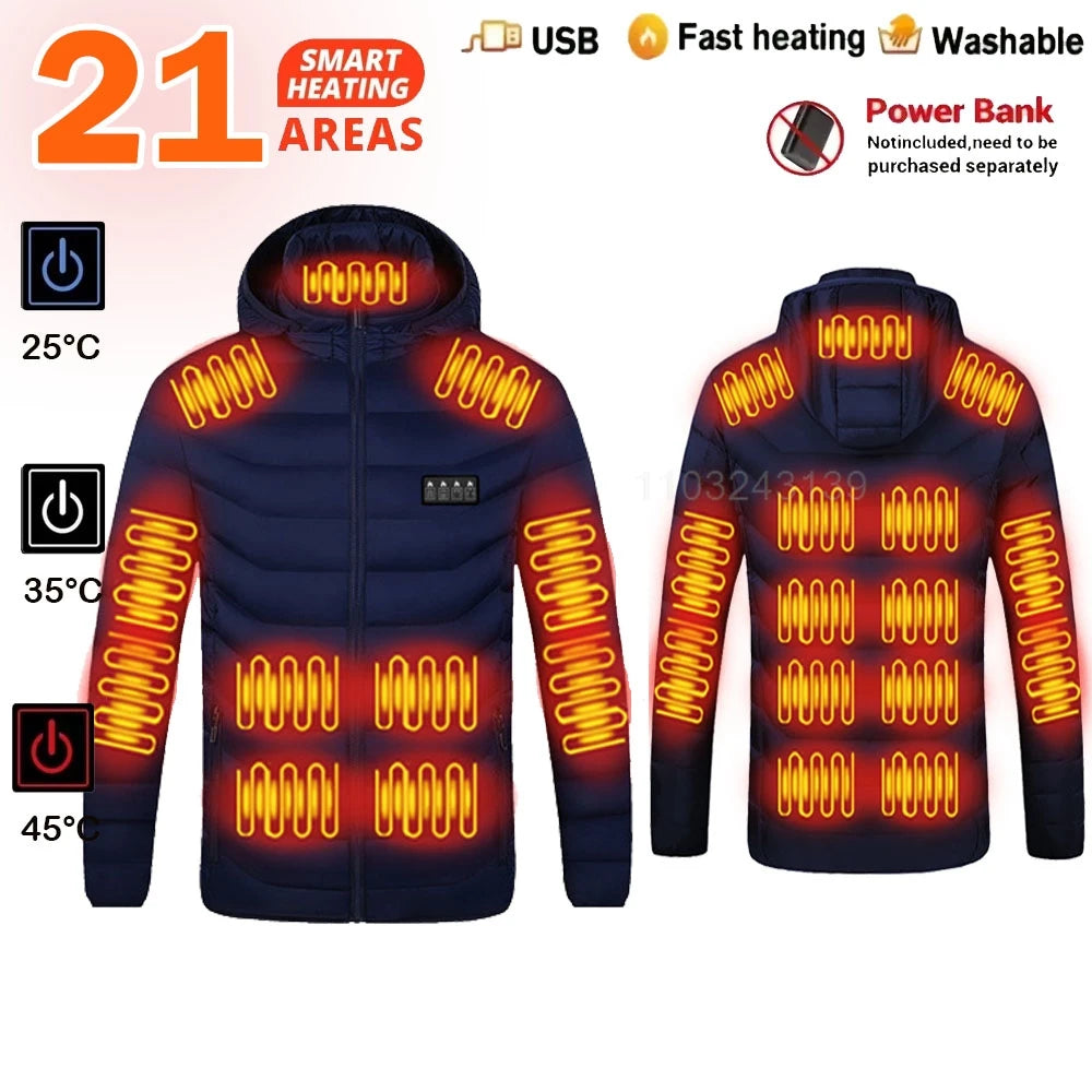 23 Areas Heated Jacket Winter Men Warm Vest USB Self Heating Jacket Women Heated Coat Ski Camping Hiking Winter Cotton Clothes
