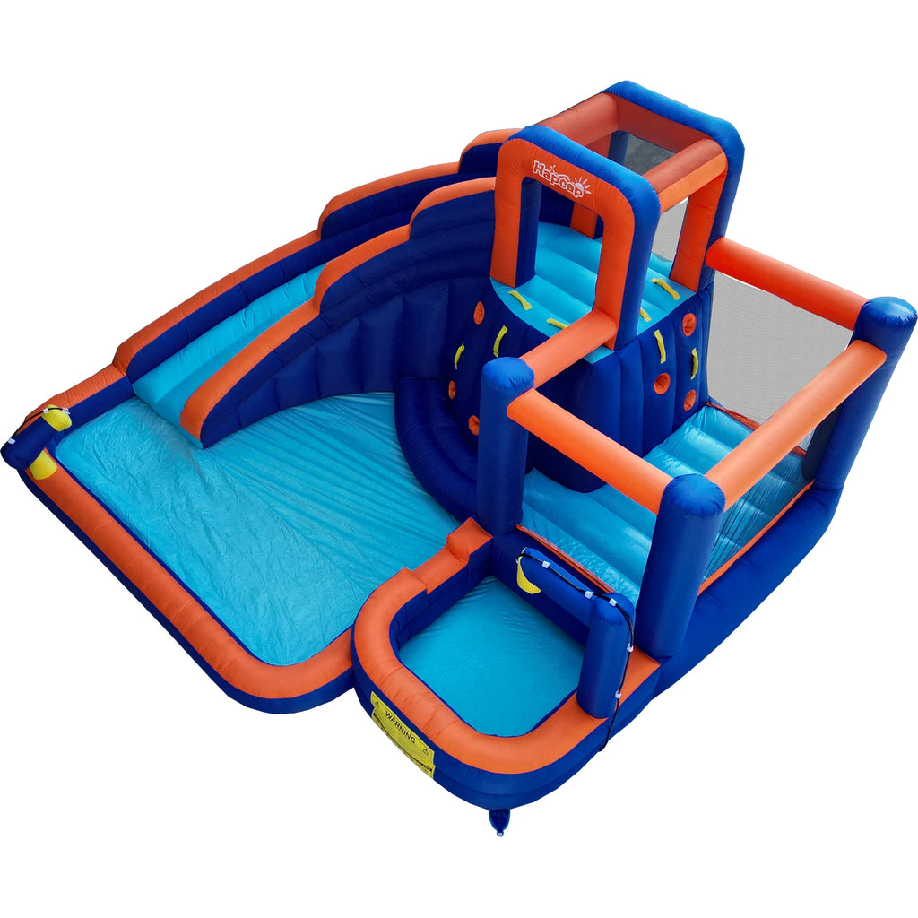 Hapcap Combo Inflatable Bounce House Kids Jumping Castle with Big Curved Slide,2 Climbing Walls,with Air Blower
