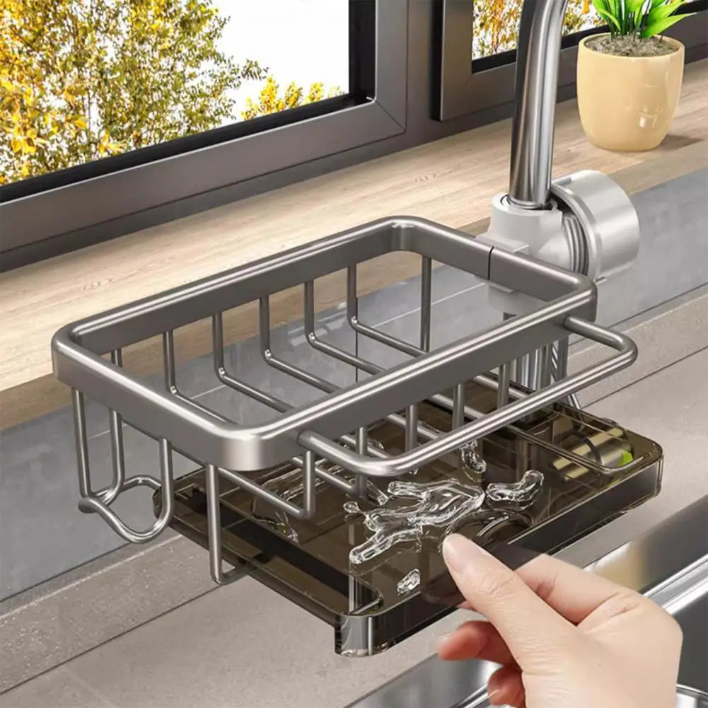 Faucet Drain Rack Sponge Dish Soap Holder Hanging Kitchen Organizer Rack with Hook Strong Load-bearing Kitchen Sink Organizer