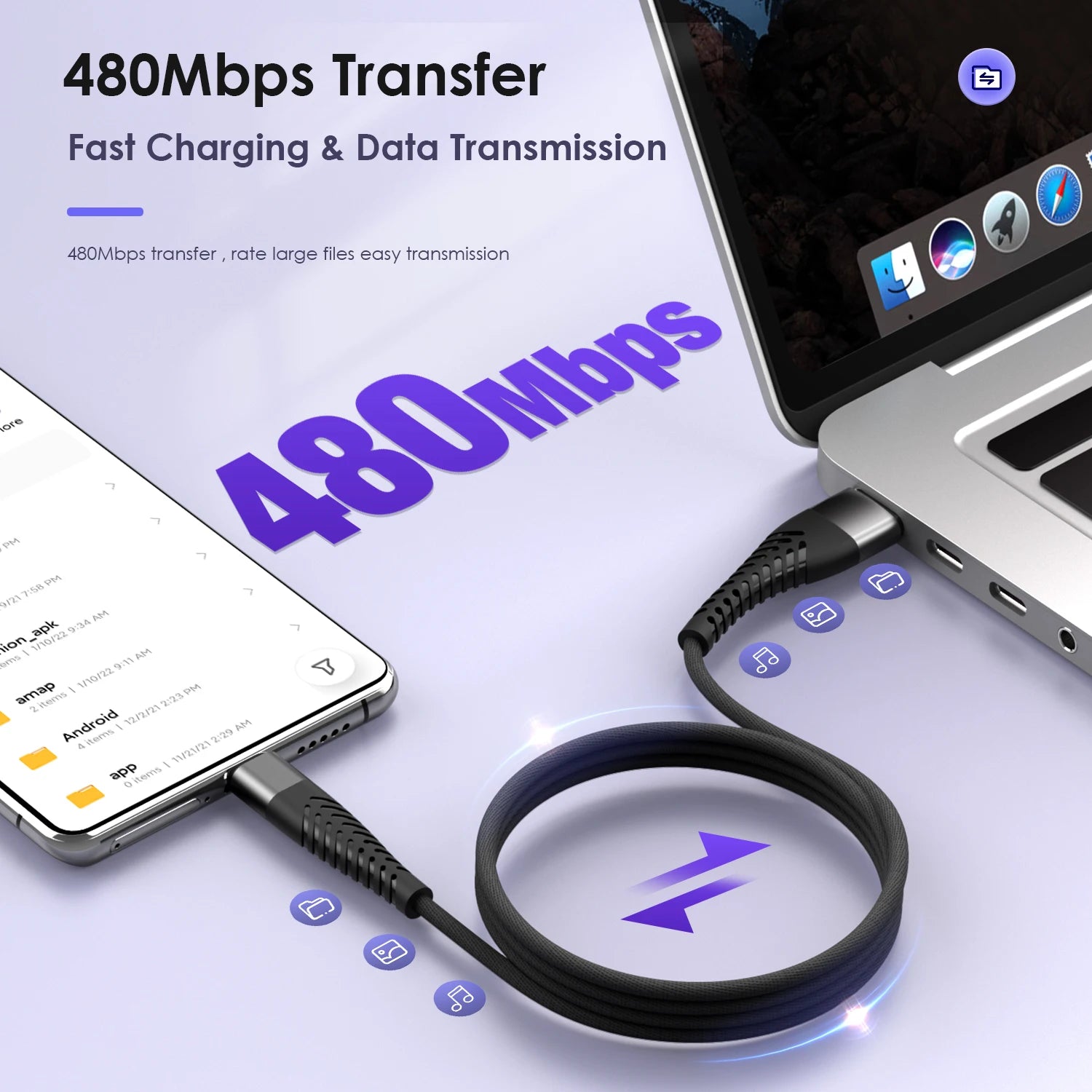 7A 100W Type C Cable Super Fast Charging Data Cord for iPhone Xiaomi Huawei Samsung Oneplus USB C Cable Phone Nylon braided Wire