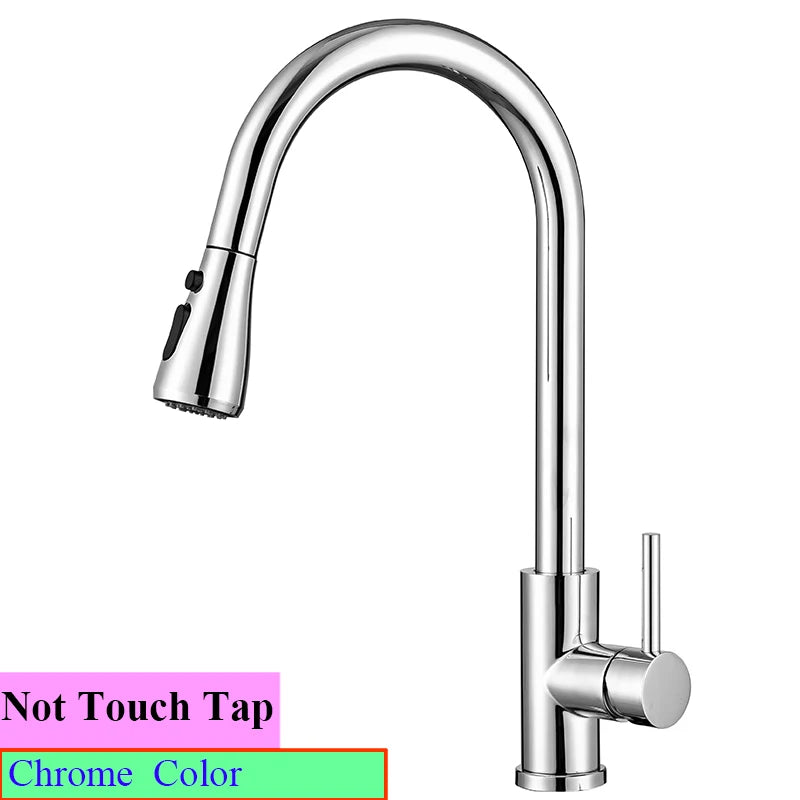 White Touch on Kitchen Sink Faucets 3 Ways Sprayer Hot Cold Pull Out Kitchen Sink Mixer Tap Smar Sensor Touch Kitchen Faucet Tap