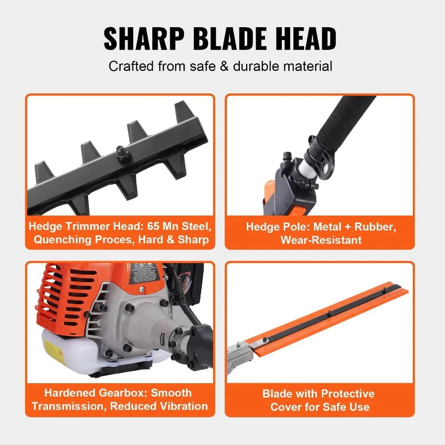 26CC 6in1 MultiFunctional Trimming Tools Gas Hedge Trimmer Weed Eater String Trimmer Brush Cutter Edger Pole Saw Chainsaw Prun