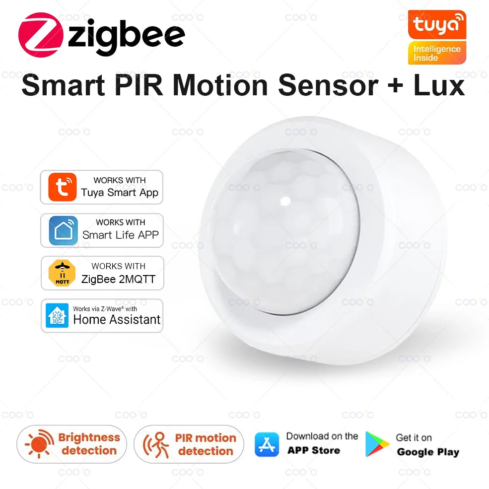 Tuya 2 in 1 Zigbee Mini PIR Motion Detector + Bright Lux Light Passive Infrared Security Burglar Alarm Sensor App Remote Control