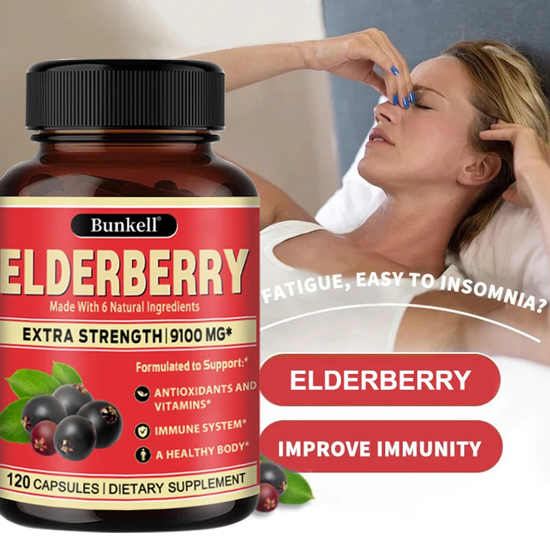 Maximum Strength Elderberry Supplement - Daily Immune, Skin, Antioxidant & Respiratory Health Support - Vitamin C Supplement