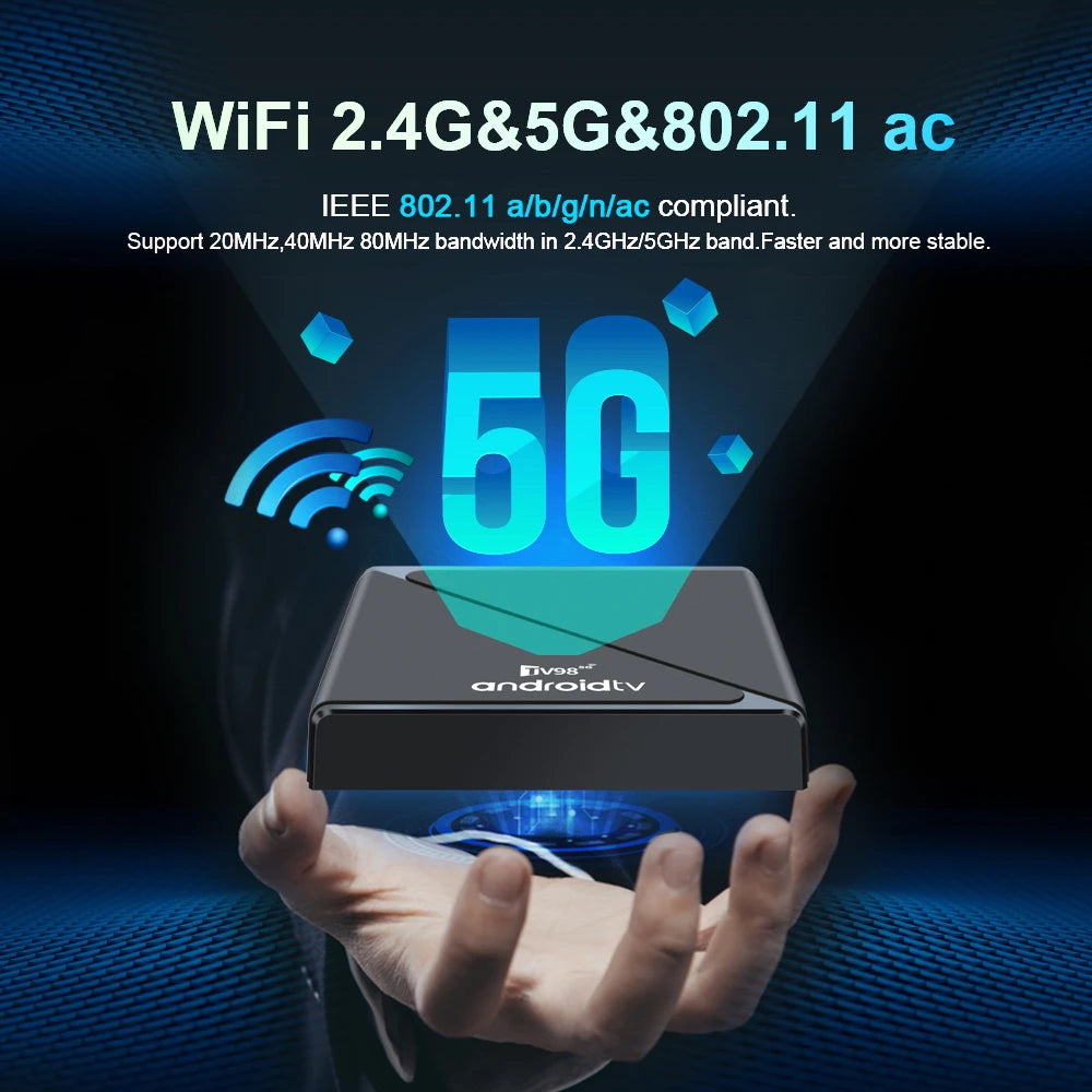 TV98 ATV PRO TV Box Android 2GB 16GB BT 5.0 Smart IPTV BOX Allwinner H313 Quad Core Android 14 WiFi 4G 5G Voice remote top box