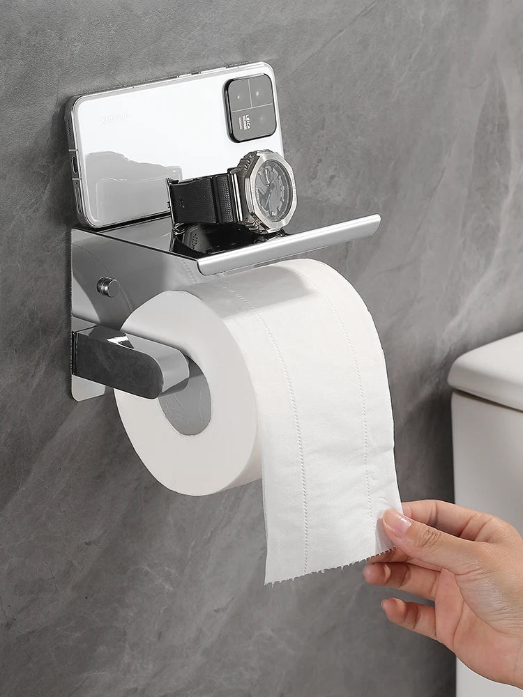 Stainless Steel Bathroom Paper Holder Toilet Roll Holder No Drilling Wall Mount WC Paper Phone Holders Home Paper Towel Holder