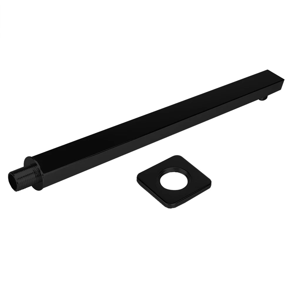 Wall Mounted Metal Black Rainfall Shower Head Extension Arm Stainless Steel Square/Round Pipe 30/40cm for Fixed Showerhead  ﻿