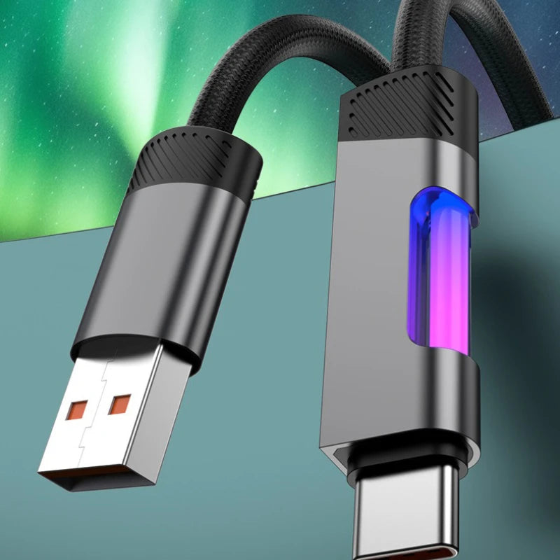 NEW RGB Fast Charging Cable 100W Type C Cable Changing Fast Charging Cable for Xiaomi Huawei Redmi OPPO POCO RGB Ambient Light