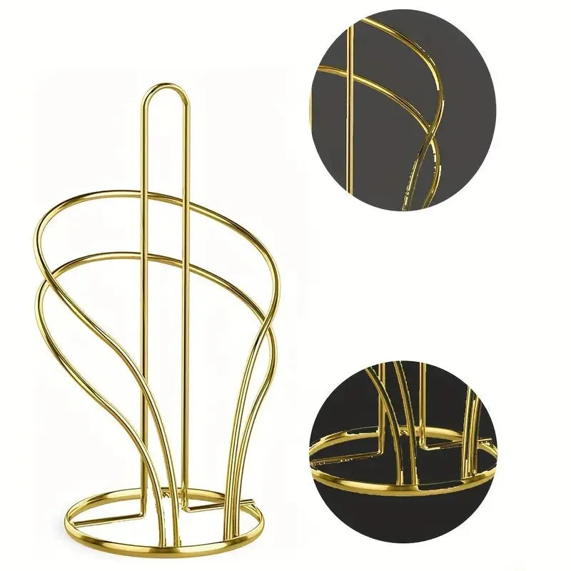 Elegant Black/Gold Metal Countertop Paper Towel Holder with Reinforced Base - Ideal for Kitchen & Bathroom, Kitchen Organization