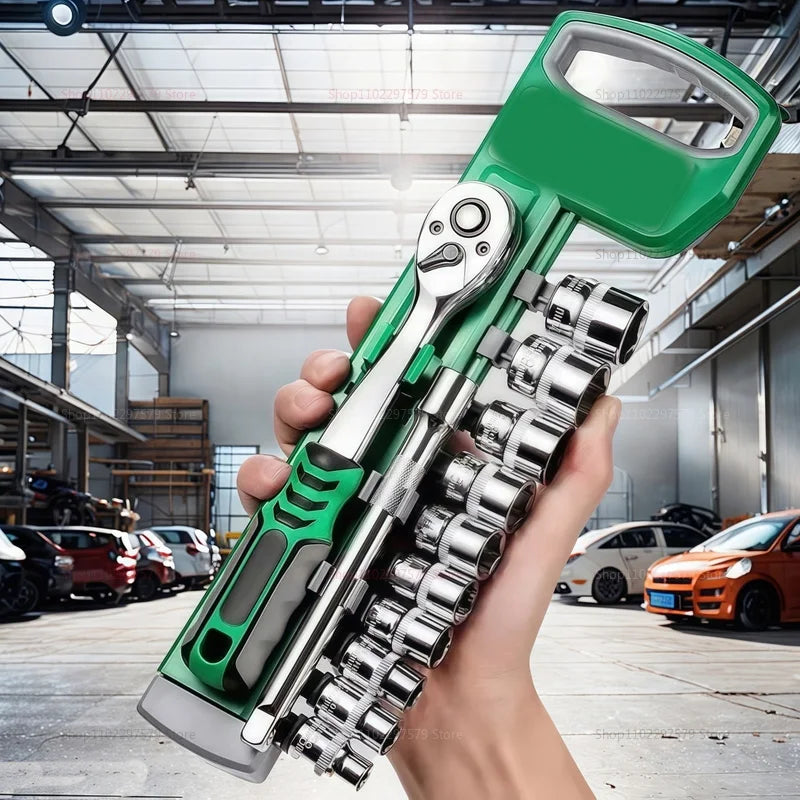 Drive Socket Set 1/4"-3/8",CR-V Metric and Imperial Sockets with Quick-Release Ratchet Wrench,pro model 72 teeth, Sockets