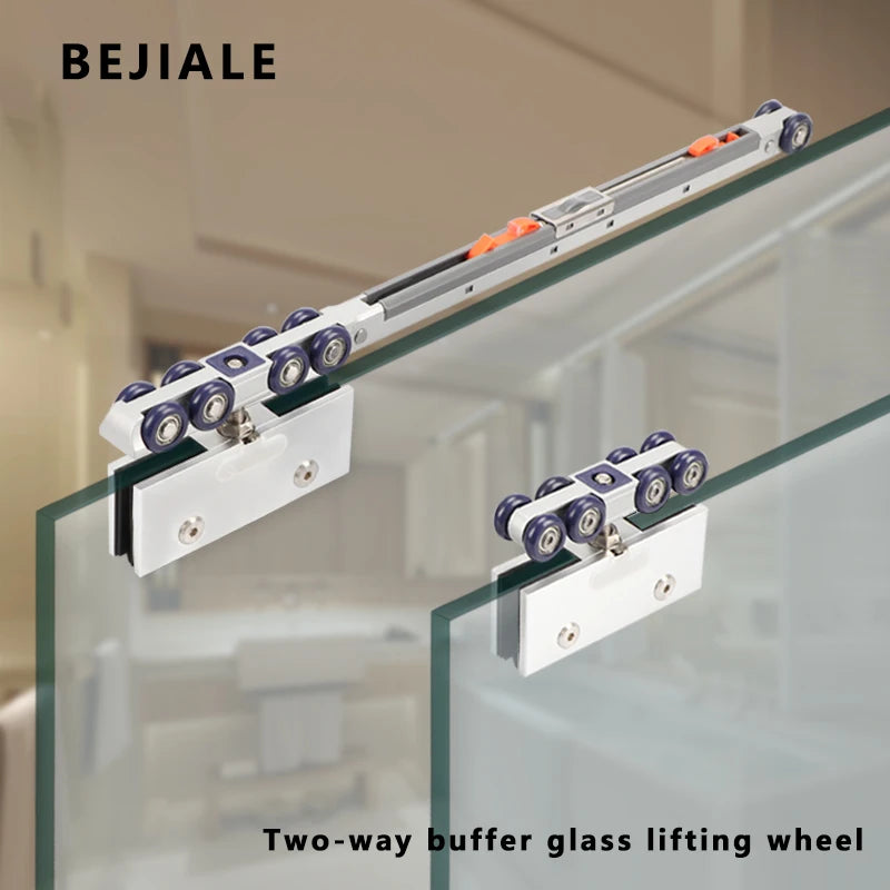 Glass Door Lifting Wheel Bathroom Room Pulley Sliding Door Toilet Two-way Damping Buffer Glass Pulley Moving Door Track Fittings