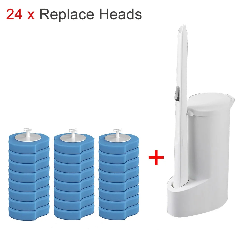 Wall-mounted Disposable Toilet Brush Cleaner with 8/16/24PCS Brush Head Bathroom Long Handle Cleaning Brush Toilet Accessories