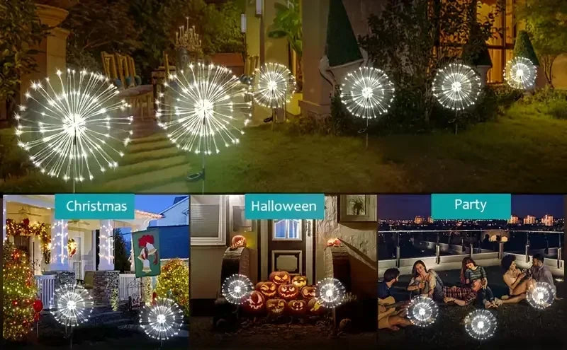 90LED Solar Fireworks Light Outdoor Fairy Garden Lights 8 Lighting Modes DIY Starburst Solar Lamps Holiday Decorative Lights