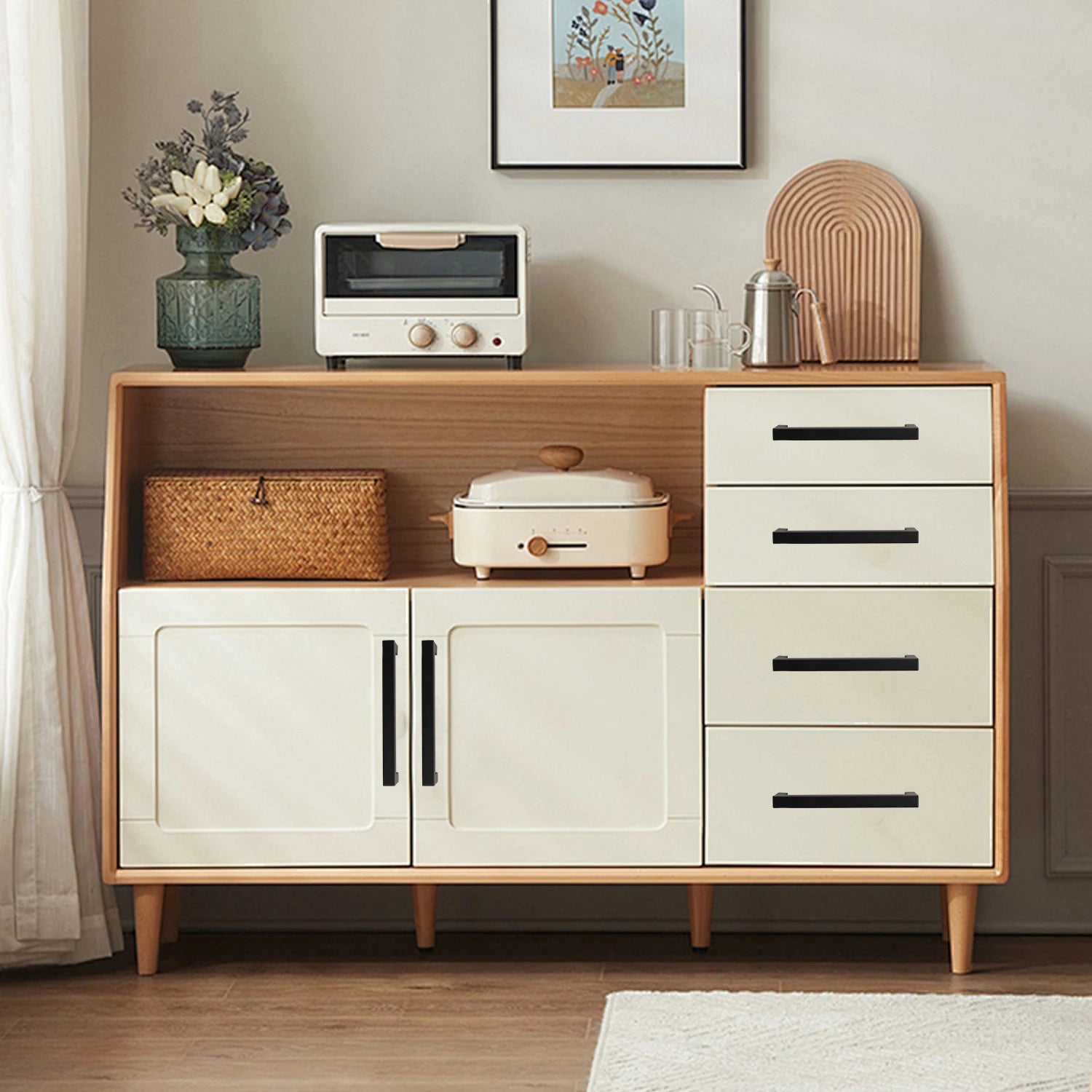 Black Cabinet Handle Square Stainless Steel Kitchen Door Knobs Furniture Hardware Cupboard Wardrobe Drawer Pulls Long Handles