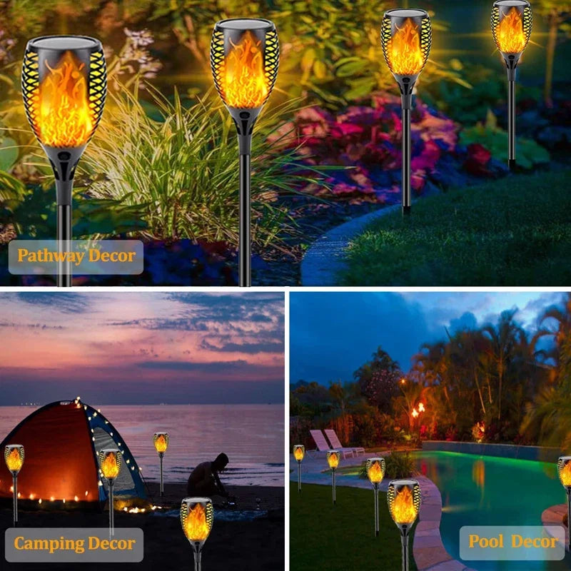 Solar Torch Lights Outdoor Waterproof Landscape Garden Pathway Light with Vivid Dancing Flickering Flame Auto on/Off Solar Light