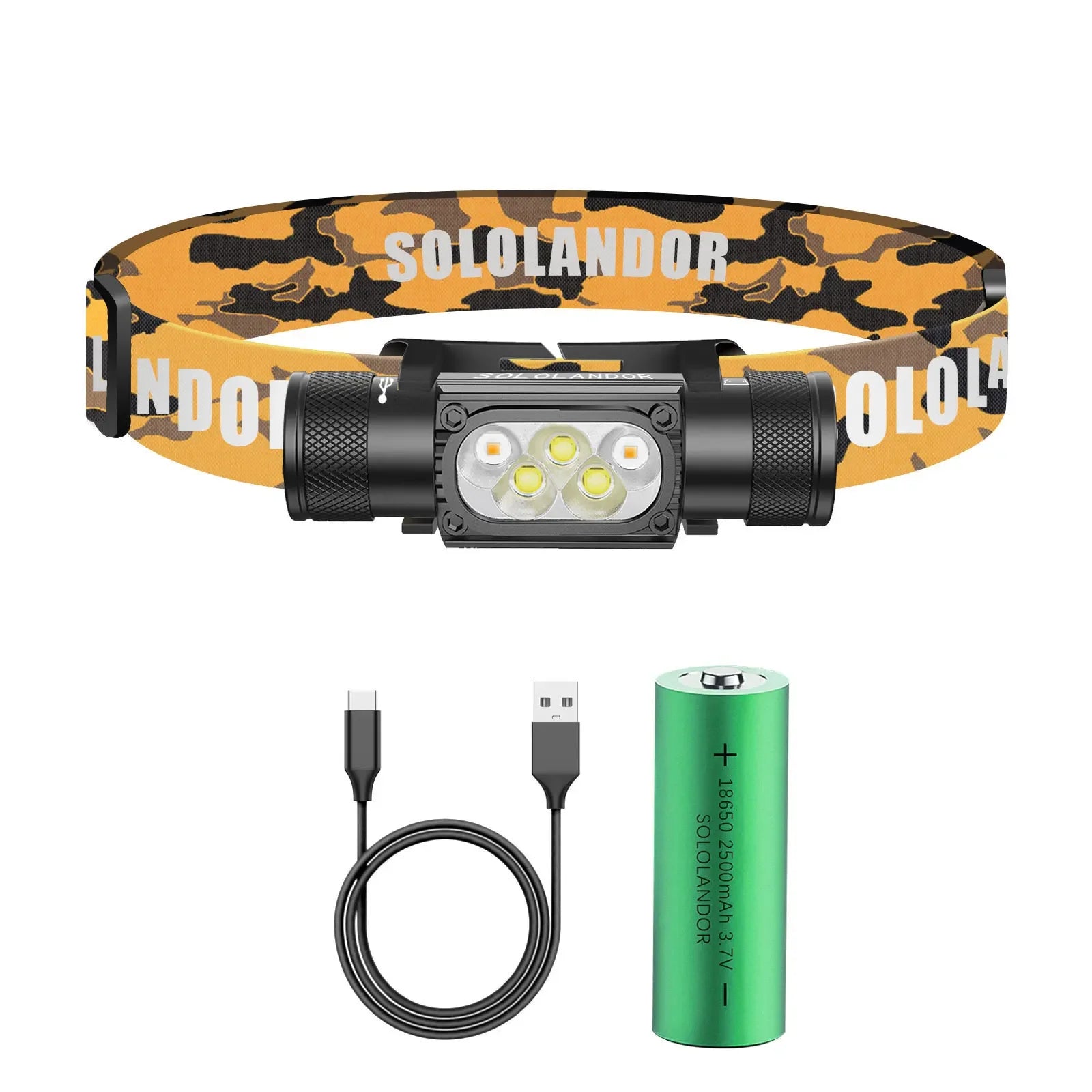 SOLOLANDOR White Yellow LED Outdoor exploration lighting flashlight USB rechargeable flashlight 18650 Battery