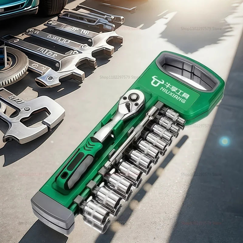 Drive Socket Set 1/4"-3/8",CR-V Metric and Imperial Sockets with Quick-Release Ratchet Wrench,pro model 72 teeth, Sockets