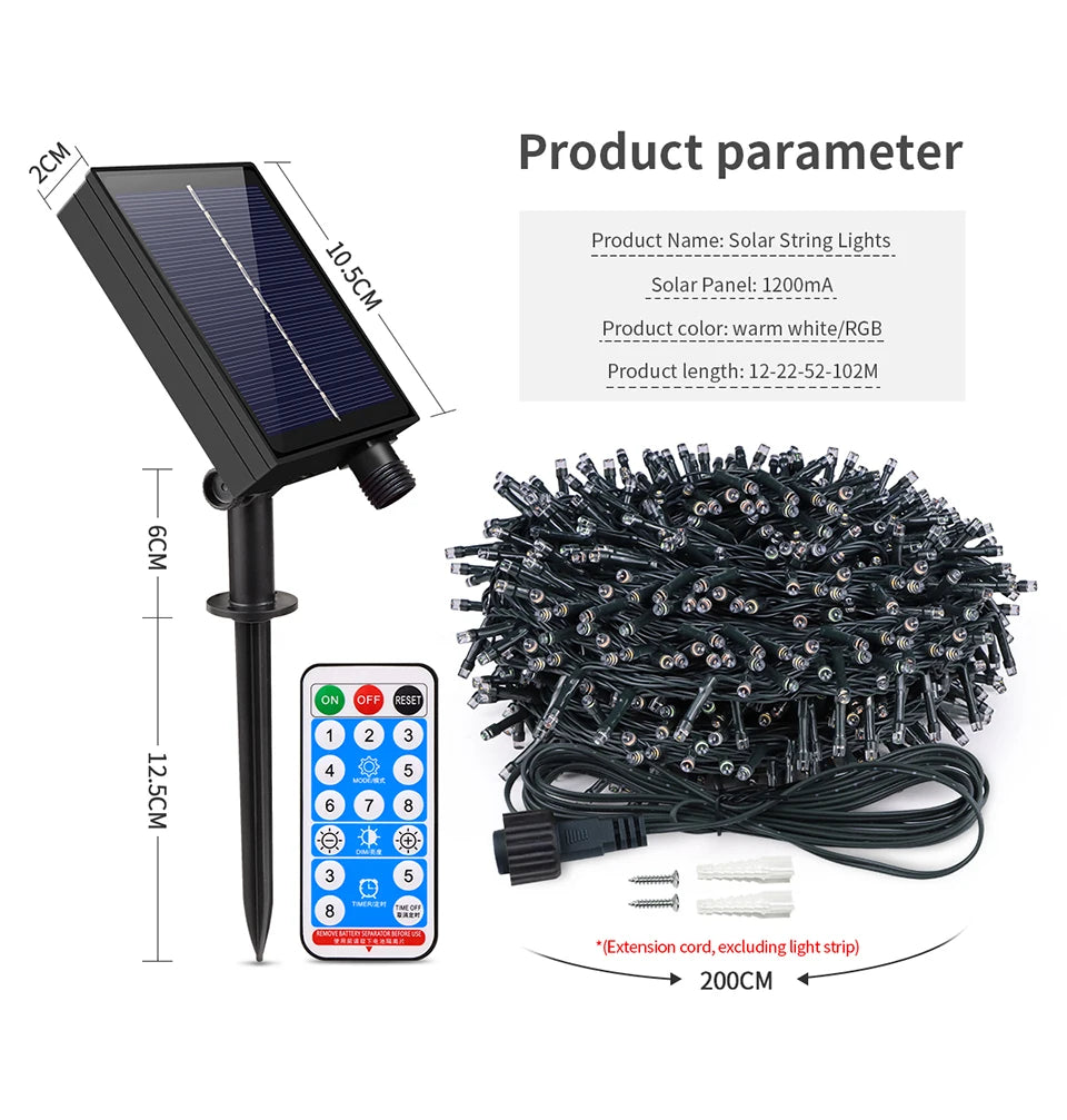 10M-100M Solar Outdoor Lights Waterproof Fairy Light String Waterproof Christmas Lights Garland Party New Year Wedding Decoratio