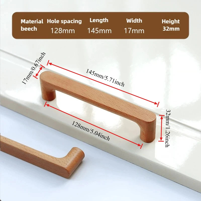 Solid Wooden Kitchen Door Dresser Wardrobe Knobs Cupboard Drawer Pull Cabinet Furniture Handle