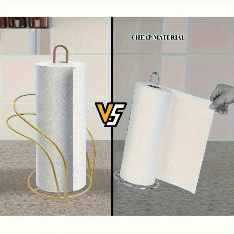 Elegant Black/Gold Metal Countertop Paper Towel Holder with Reinforced Base - Ideal for Kitchen & Bathroom, Kitchen Organization