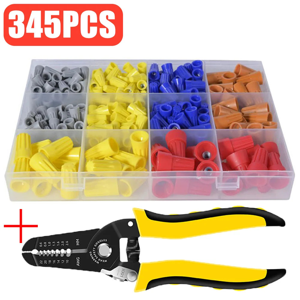 345PCS Crimping Cap Fast Wire Connector Electrical Insulated Twist Crimp Terminal AWG22-10 Nut Spring End Cap Rotating Splicing