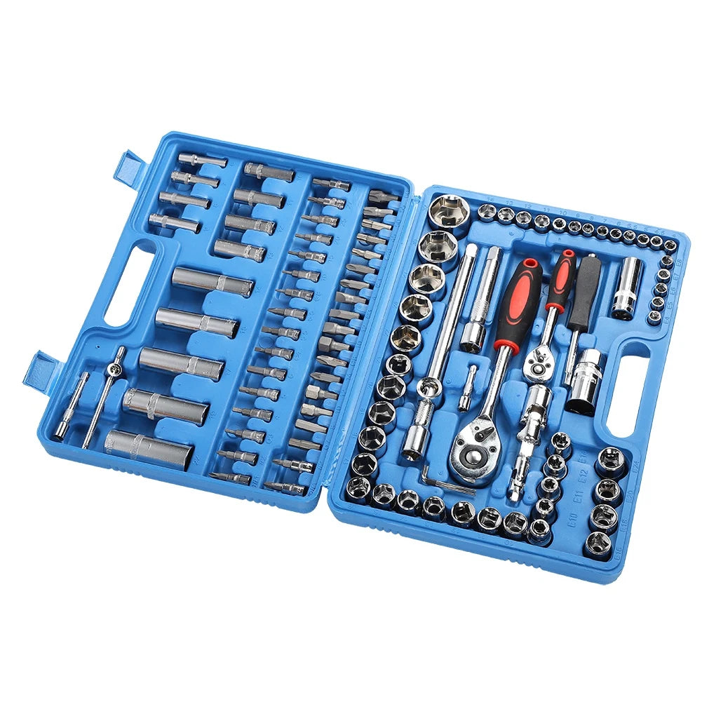 108Pcs Ratchet Wrench Set 1/4in 1/2in CR40 Steel Socket Set Tool Case Box Hex Extension Socket Hand Tools Kits Screwdriver Bits