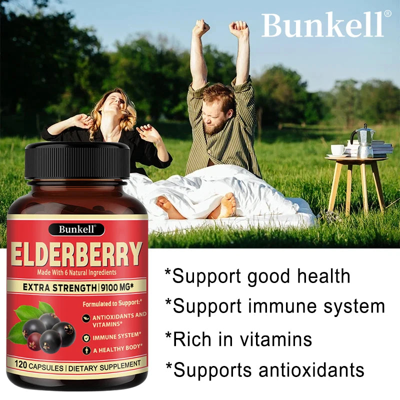 Maximum Strength Elderberry Supplement - Daily Immune, Skin, Antioxidant & Respiratory Health Support - Vitamin C Supplement