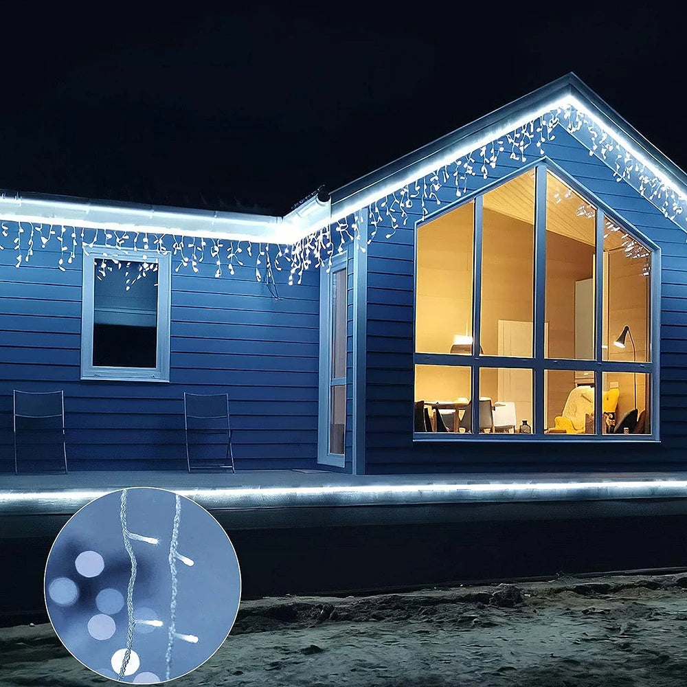 LED Solar lcicle String Lights Outdoor Curtain Fairy Lights 8 Modes Christmas Landscape Lights Party Garden Decoration Light