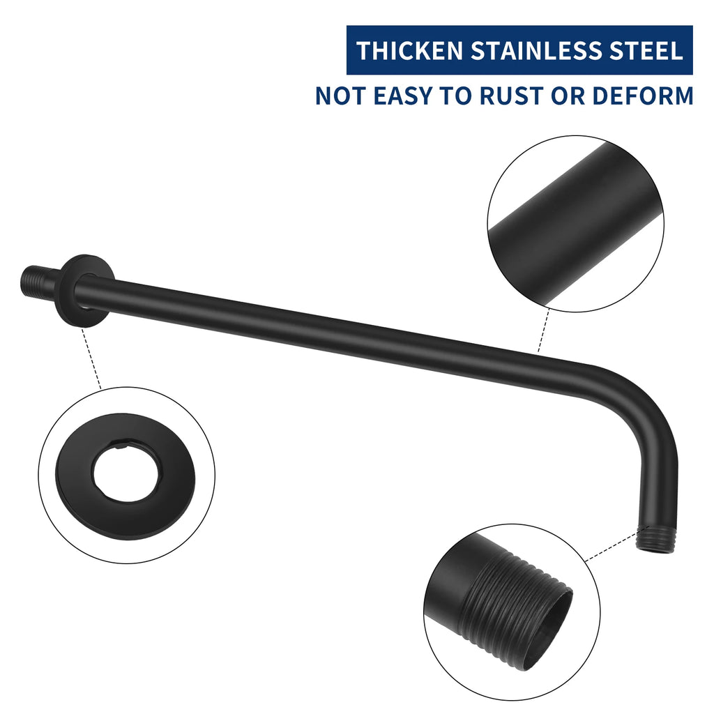 Wall Mounted Metal Black Rainfall Shower Head Extension Arm Stainless Steel Square/Round Pipe 30/40cm for Fixed Showerhead  ﻿