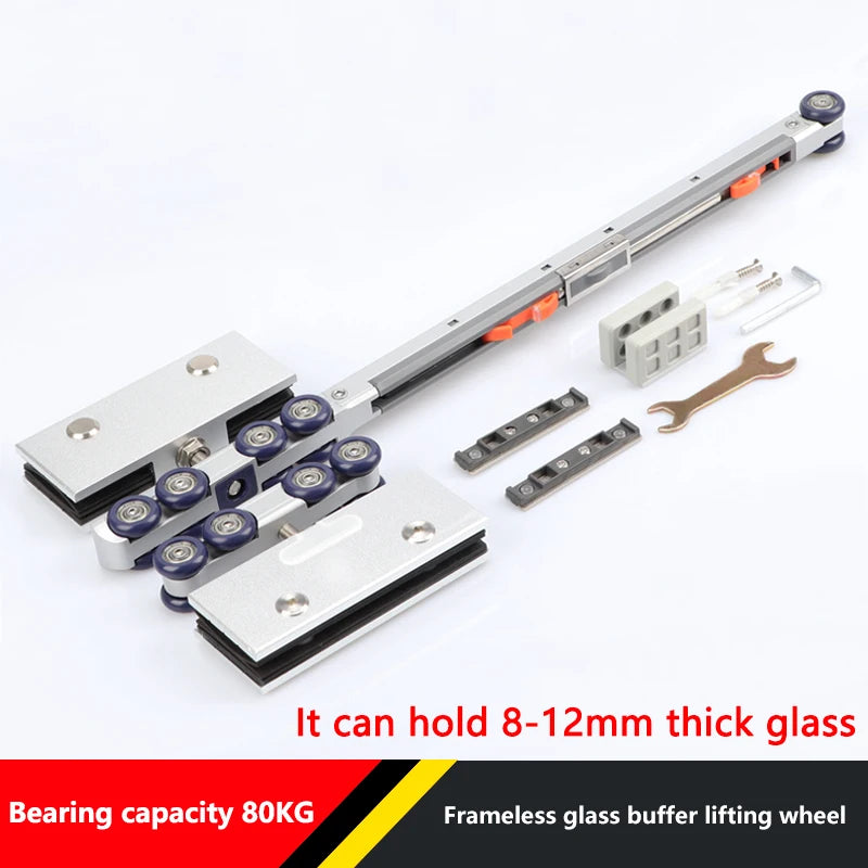 Glass Door Lifting Wheel Bathroom Room Pulley Sliding Door Toilet Two-way Damping Buffer Glass Pulley Moving Door Track Fittings