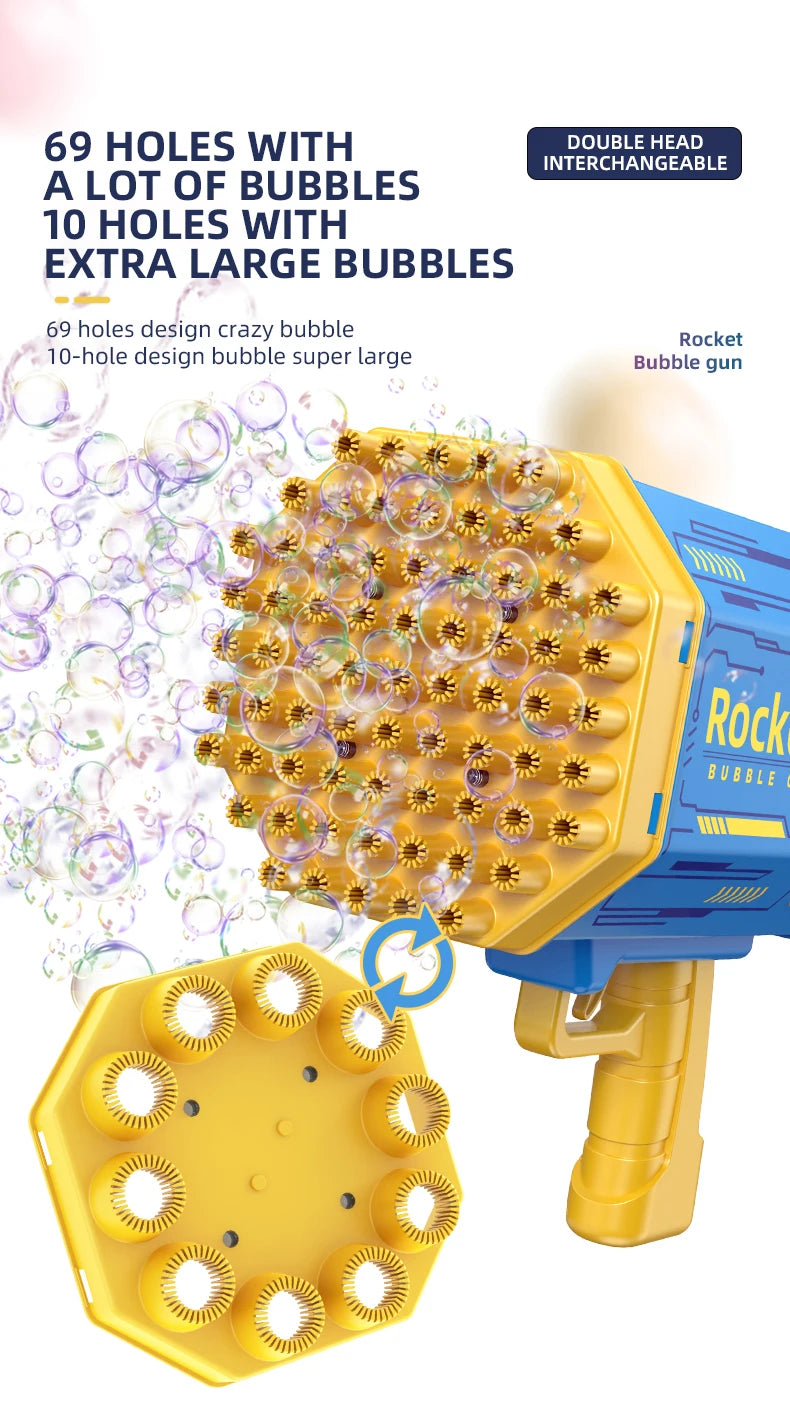 Bubble Gun Kids Toys Rocket 69 Holes Soap Bubbles Machine Gun Shape Automatic Blower With Light Pomperos Outdoor Toy Gifts Party