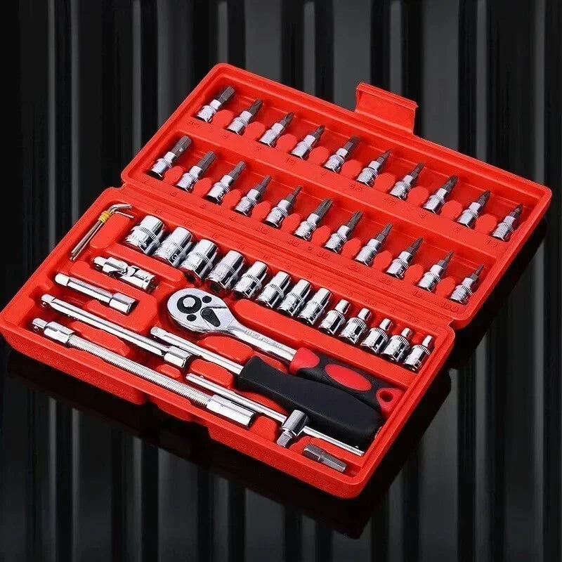 46 Pieces Of Car Repair Tool Set Multifunctional Car Repair Toolbox Ratchet Wrench Socket Combination Sleeve Tools Motorcycle