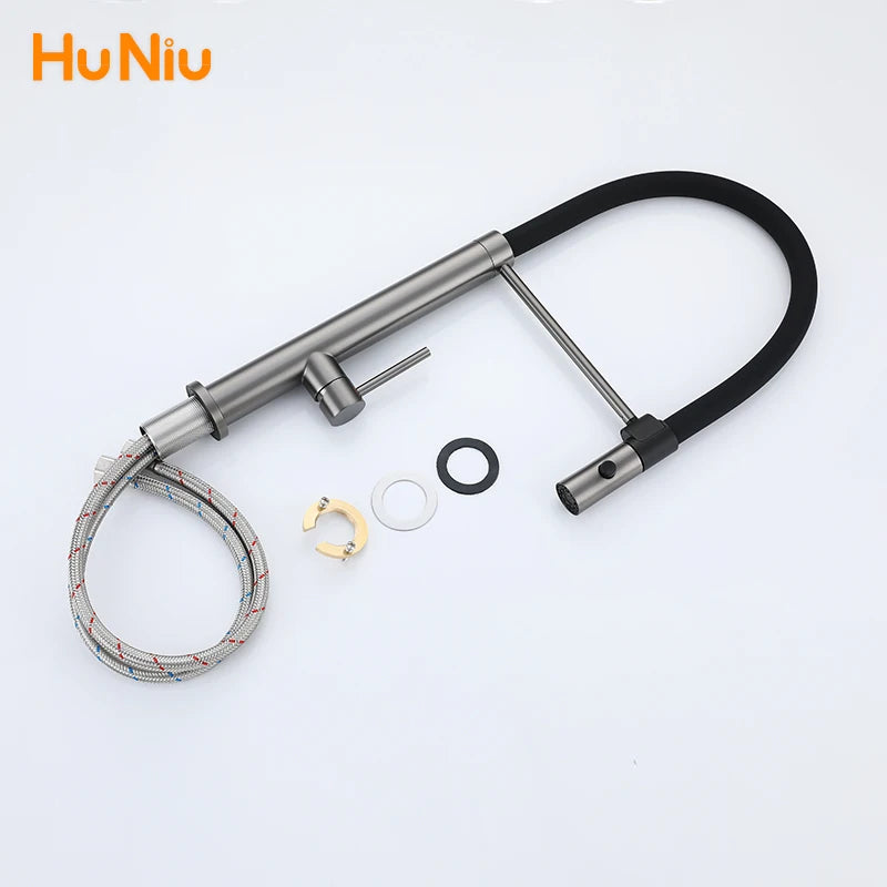 Kitchen Faucet Sink Faucets Rubber Pull Down Stream Sprayer Taps Stainless Steel 304 Rotatable Kitchen Mixer Water Tap Crane