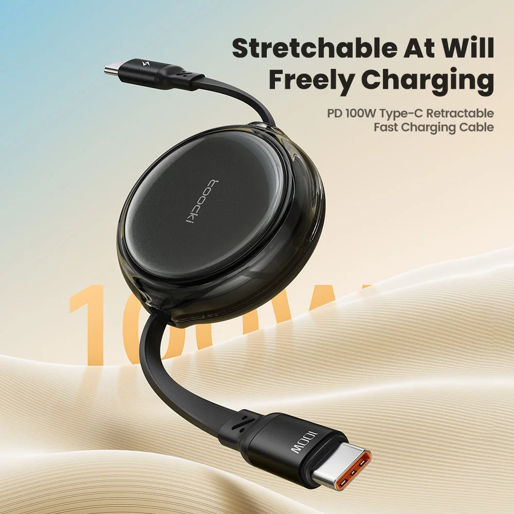Toocki Retractable 100W Type C Cable For iPhone 15 16 Pro Max Macbook PD Fast Charging USB C To USB C Data Cord For Xiaomi 15 14