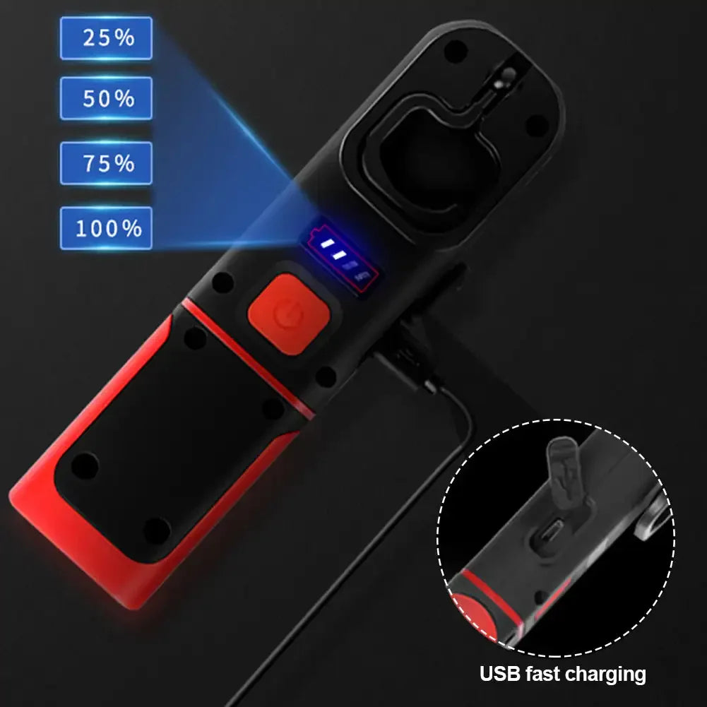 1PC Portable USB Rechargeable COB Work Light Car Detailing Inspection Light Magnetic LED Flashlight Hanging Lamp Camping Torch