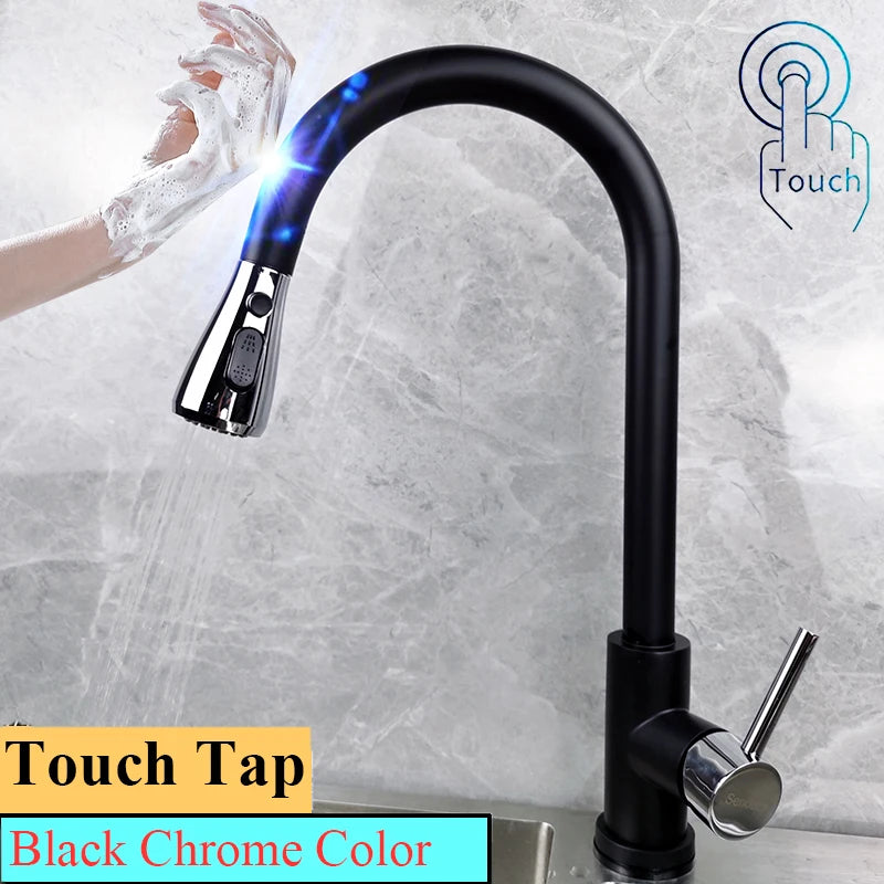 White Touch on Kitchen Sink Faucets 3 Ways Sprayer Hot Cold Pull Out Kitchen Sink Mixer Tap Smar Sensor Touch Kitchen Faucet Tap