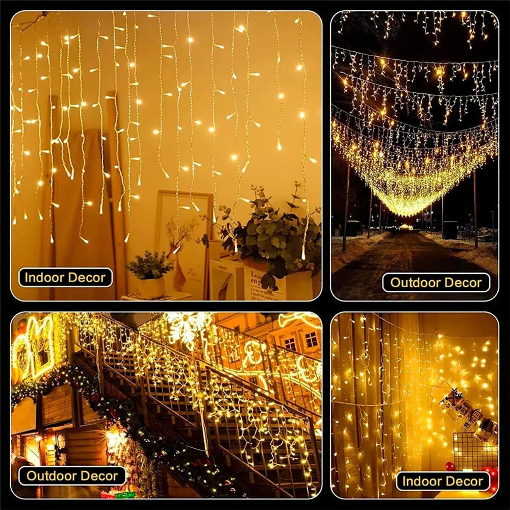 LED Solar lcicle String Lights Outdoor Curtain Fairy Lights 8 Modes Christmas Landscape Lights Party Garden Decoration Light