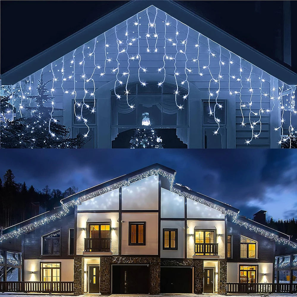 LED Solar lcicle String Lights Outdoor Curtain Fairy Lights 8 Modes Christmas Landscape Lights Party Garden Decoration Light