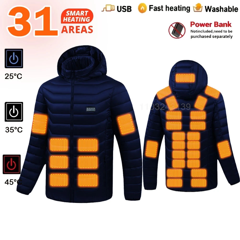23 Areas Heated Jacket Winter Men Warm Vest USB Self Heating Jacket Women Heated Coat Ski Camping Hiking Winter Cotton Clothes