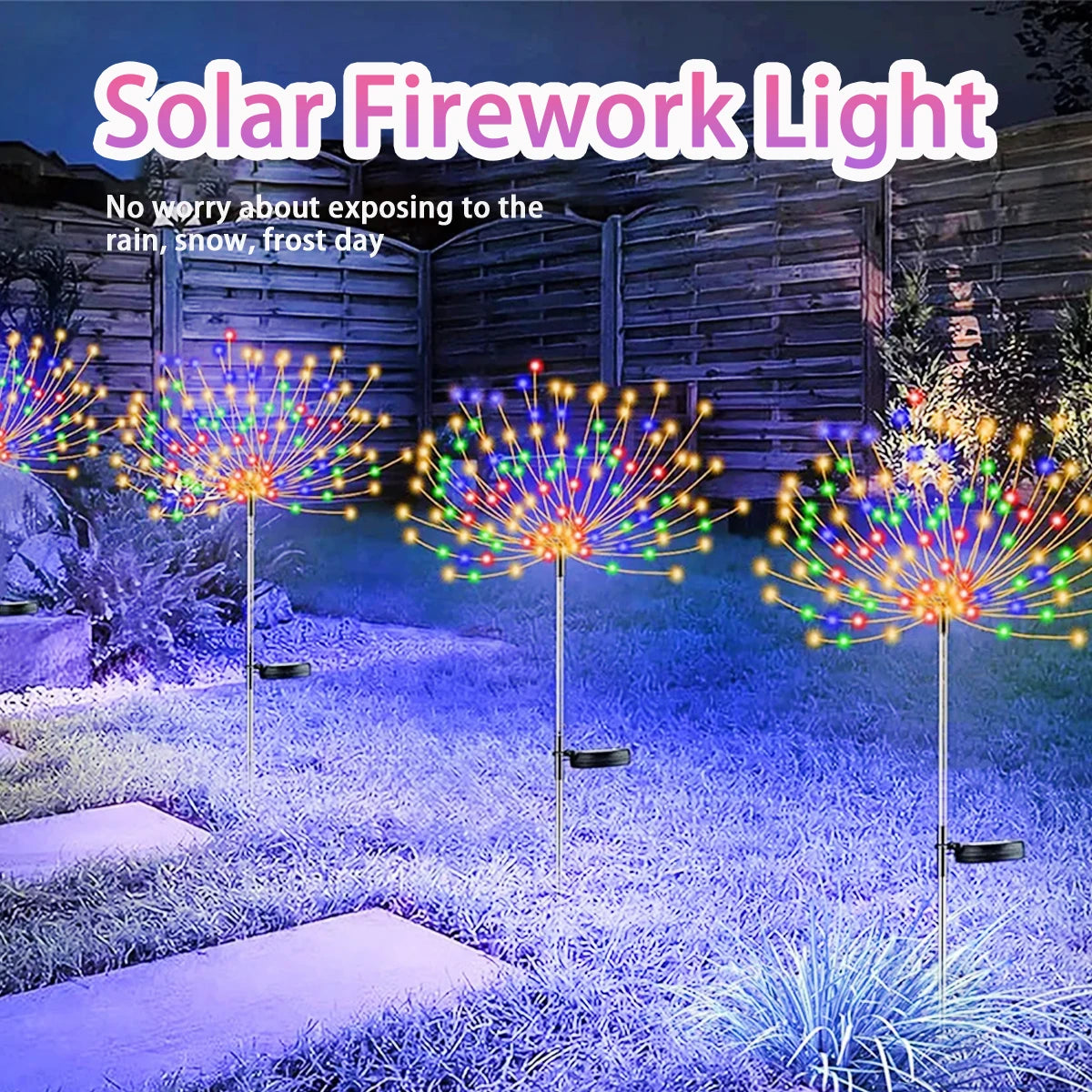 Solar Fireworks LED Light Outdoor Waterproof Solar Light 8 Lighting Modes DIY Starburst Fairy Light Holiday Decorative Lights