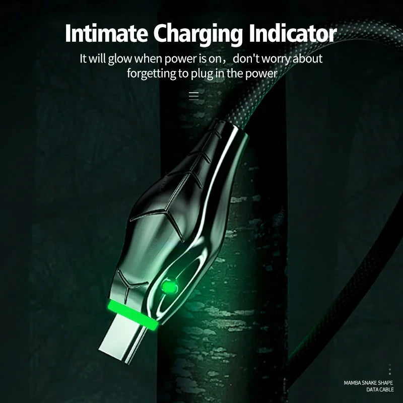 100W type c cable 7A Super Fast Charging Indicator Light Data Cable For Iphone Samsung Huawei Xiaomi High speed charging cable