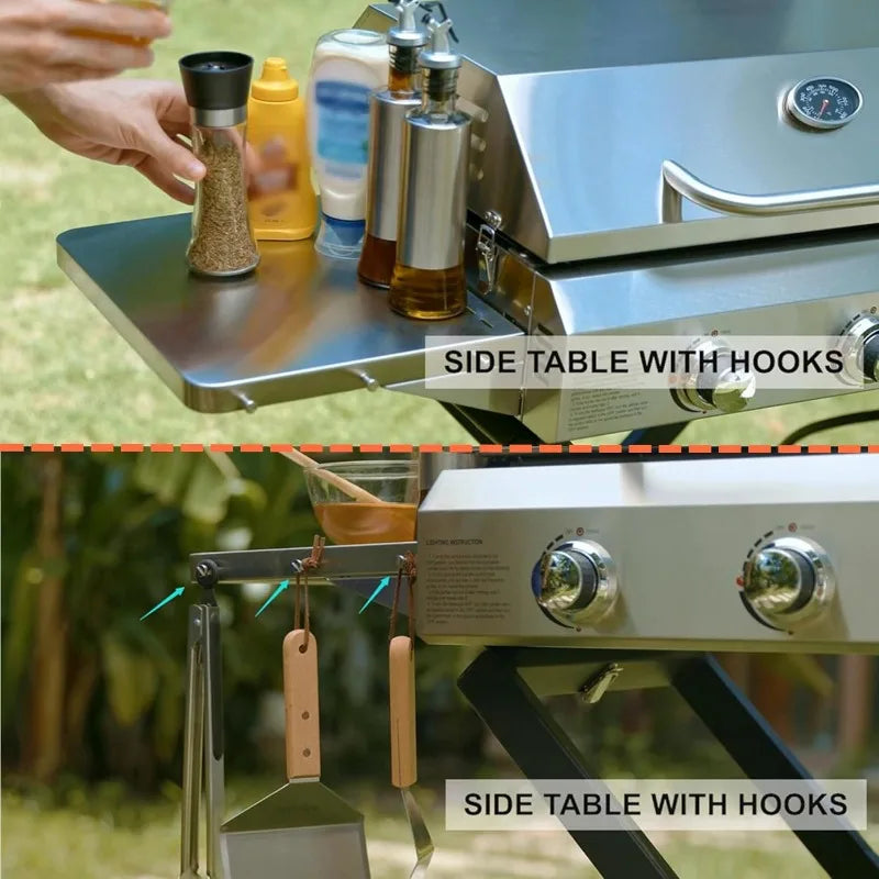 BBQ Gas Grill 3-Burner with Foldable Cart & Side Table, Portable Propane Grill with Lid for Outdoor Patio Backyard Barbecue