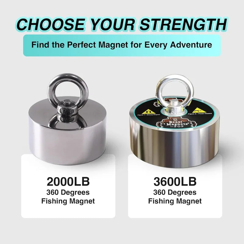 2000lb Strong 360 Degree Fishing Magnet For Magnetic Fishing, Strong Heavy Duty Neodymium N52 Magnets For Salvage Treasure