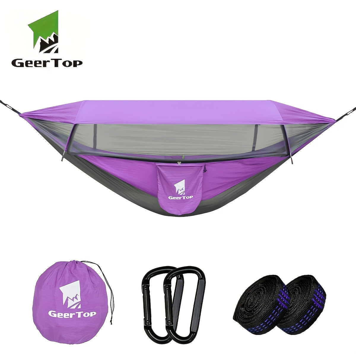 [3-in-1 Hammock] GEERTOP 3-in-1 Outdoor Hammock | Double Sleep Rest Camping Hammock with Mosquito Net Sun Shelter for Backpacking Travel Garden Park