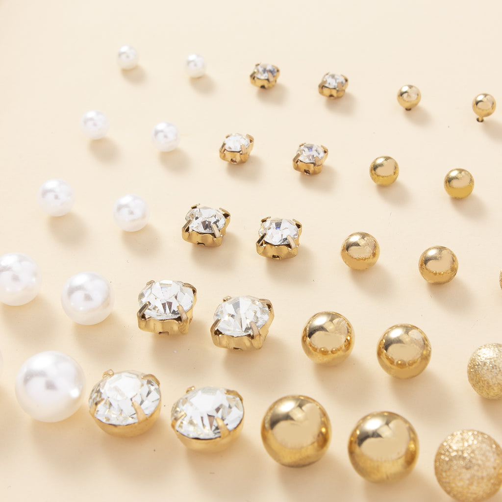 20Pairs Faux Pearl Rhinestone Stud Earrings Set For Women Daily Decor Jewelry