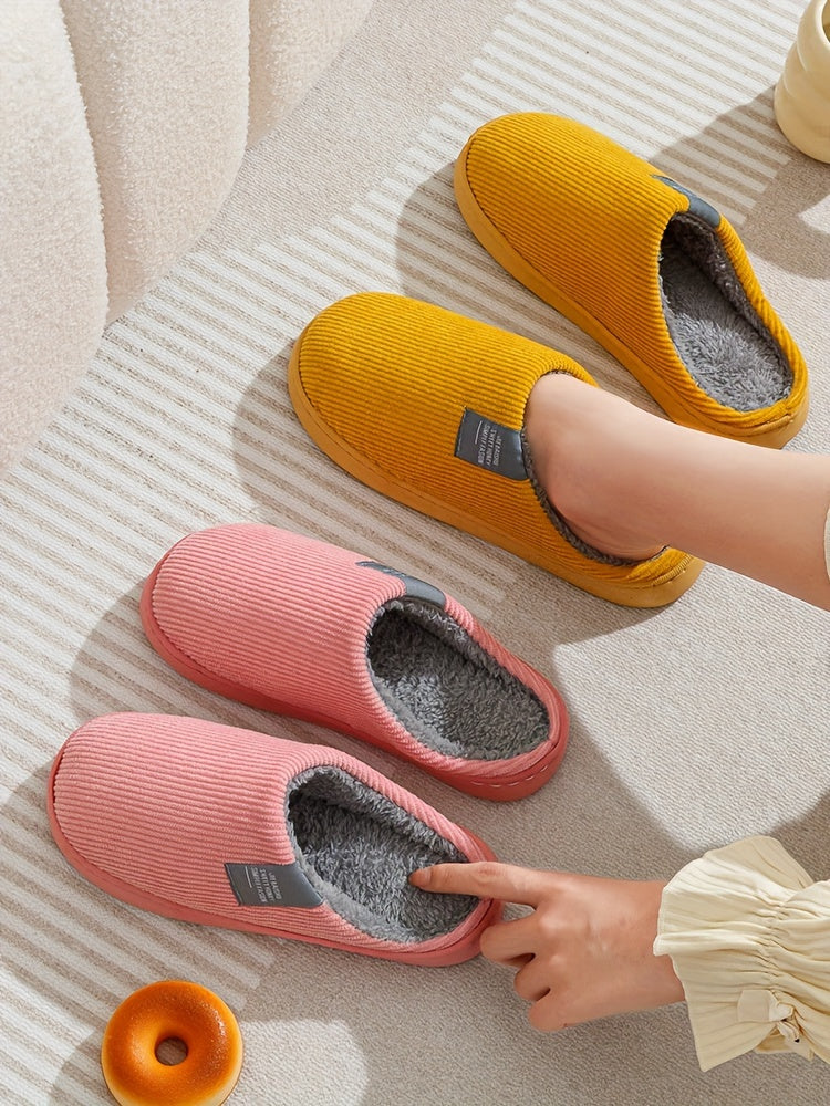 Women's & Unisex Plush Slip-On Slippers with Non-Slip Rubber Sole - Winter Warm Indoor House Shoes, Soft Plush & Cushioned Footbed, Multi-Color Options (Pink, Blue, Grey, Brown, Green, Yellow, Orange) for Home, Postpartum Car