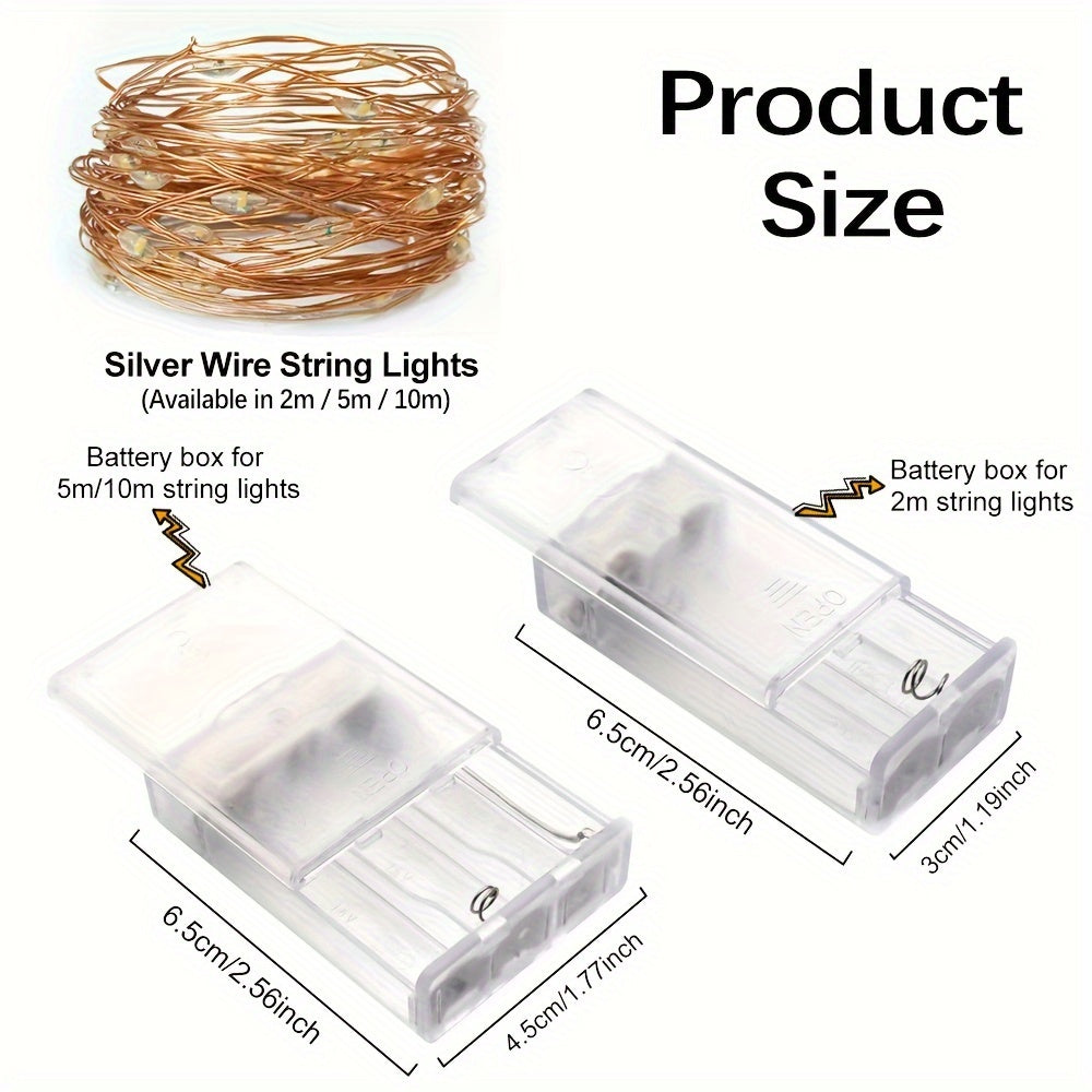 [LED Fairy Lights] Christmas LED Fairy Lights 1set, Copper Wire String 2/5/10m, Battery Box, Holiday Outdoor Lamp Garland for Wedding Party Decoration
