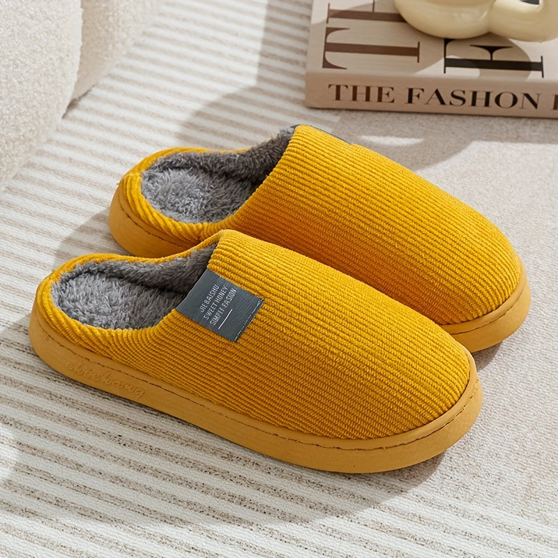 Women's & Unisex Plush Slip-On Slippers with Non-Slip Rubber Sole - Winter Warm Indoor House Shoes, Soft Plush & Cushioned Footbed, Multi-Color Options (Pink, Blue, Grey, Brown, Green, Yellow, Orange) for Home, Postpartum Car